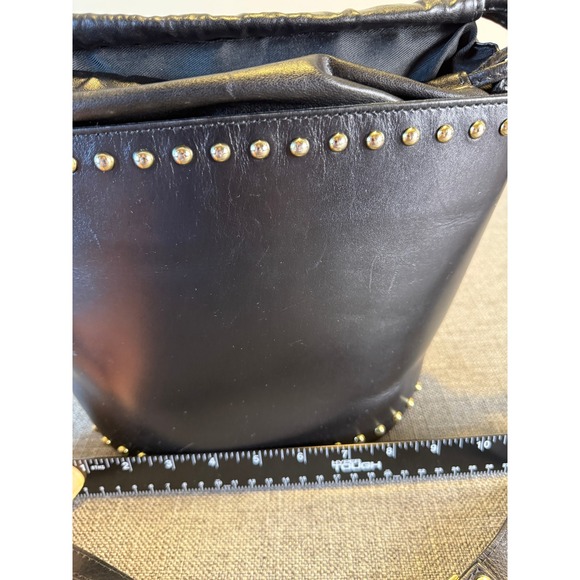 ANNA PAOLA Black Leather Studded Bucket Bag Made in Italy - Picture 2 of 9